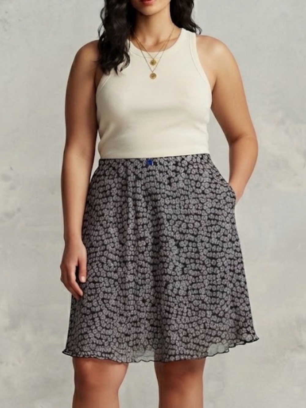 Notations Floral Vintage Skirt Size Large Elastic Waist Flowy Cottagecore Grunge